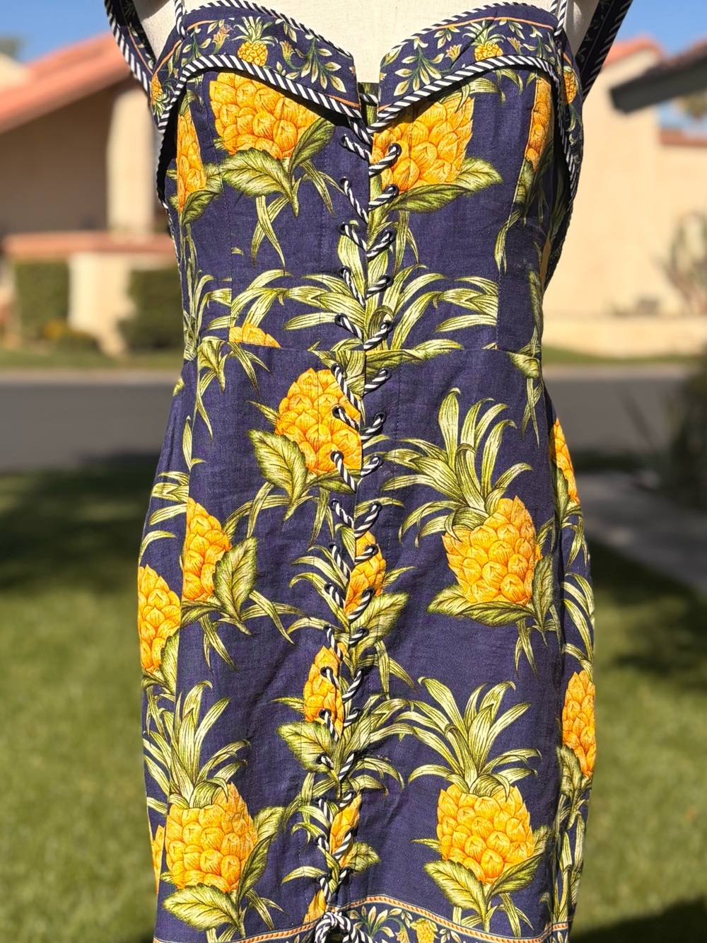 NWT! FARM Rio Pineapple Tie Laced Mini Dress ~ L - Picture 5 of 10